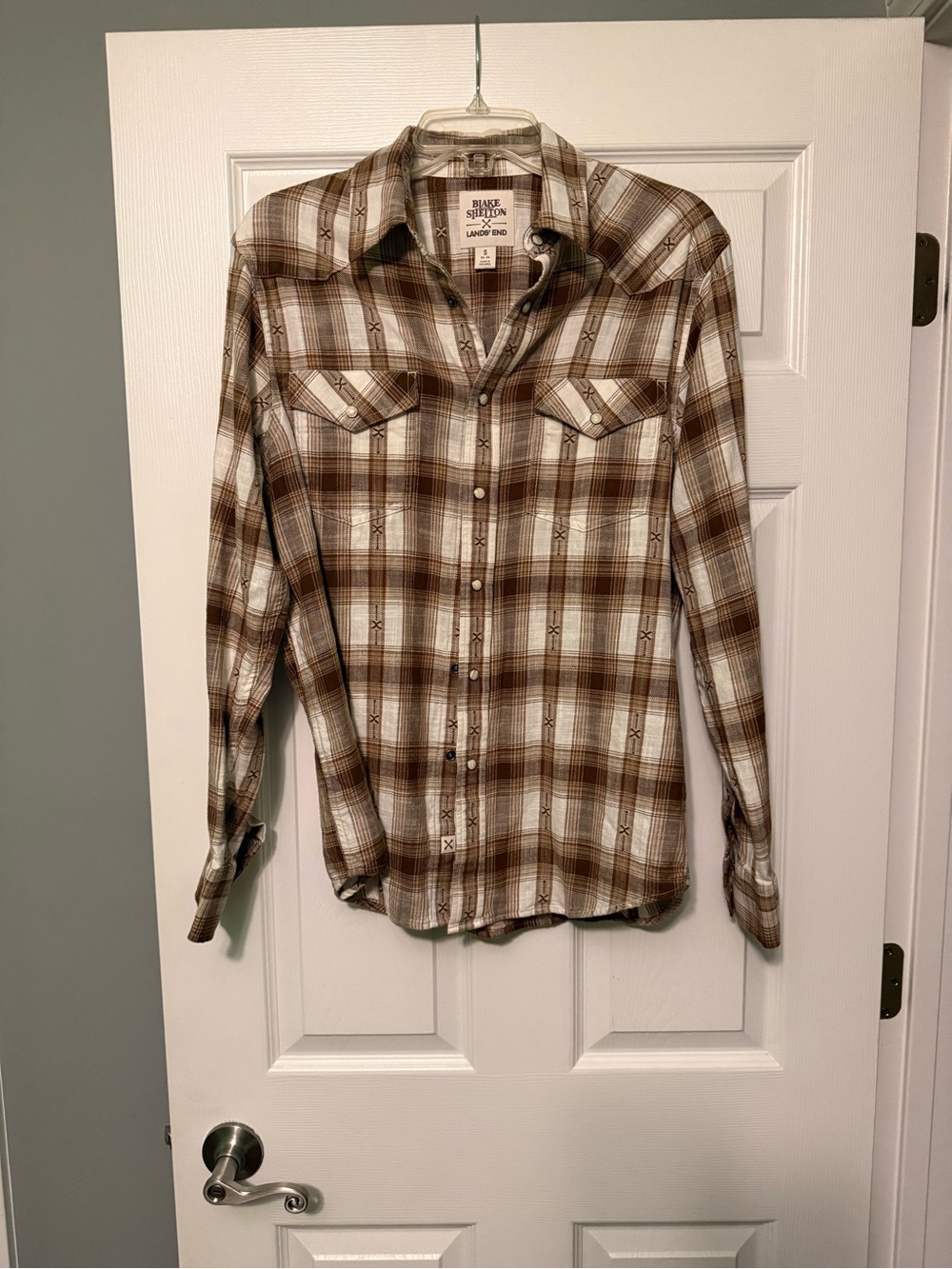 Lands End - Blake Shelton Men’s Brown Plaid Shirt with snaps